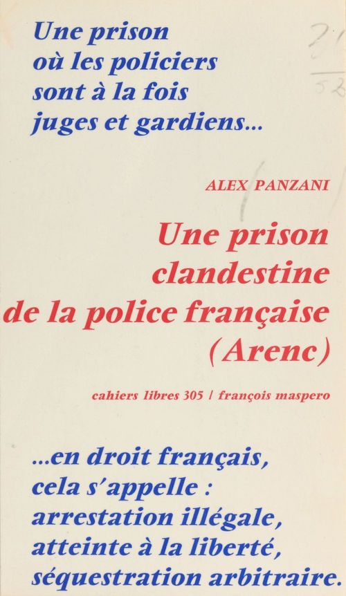 Couverture ebook de Une prison clandestine de la police française, Arenc, de Alex Panzani