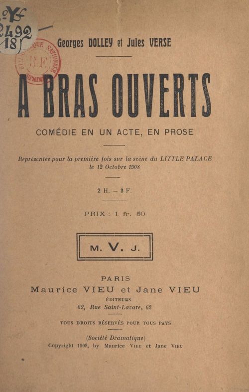 ebook cover of À bras ouverts, by Georges Dolley, Jules Verse