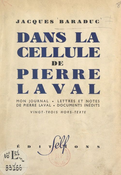 ebook cover of Dans la cellule de Pierre Laval, by Jacques Baraduc