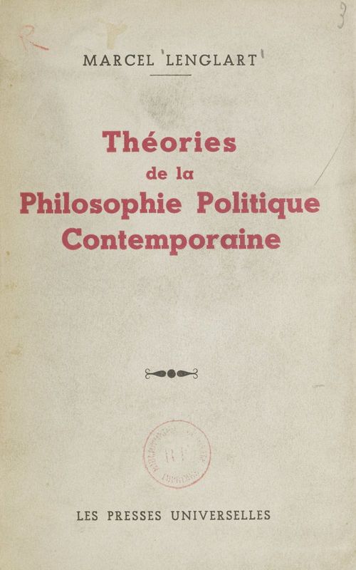 ebook cover of Théories de la philosophie politique contemporaine, by Marcel Lenglart