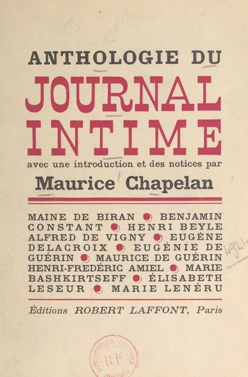 ebook cover of Anthologie du journal intime, by Maurice Chapelan