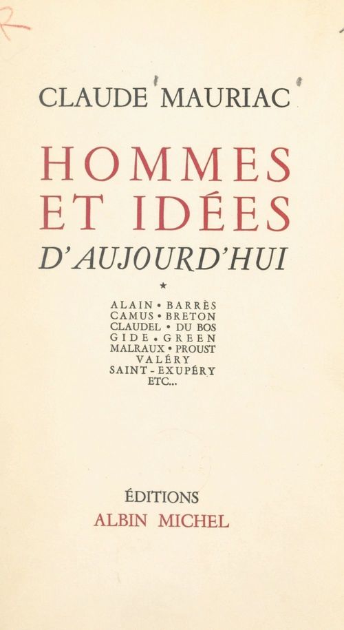 Couverture ebook de Hommes et idées d'aujourd'hui (1), de Claude Mauriac