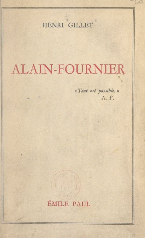 Couverture ebook de Alain-Fournier, de Henri Gillet