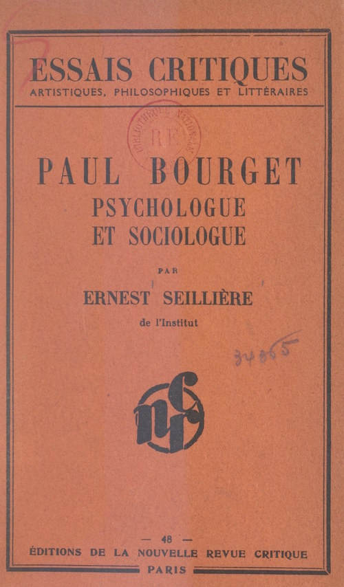 Couverture ebook de Paul Bourget, de Ernest Seilliere