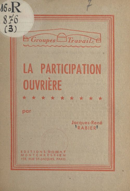 Couverture ebook de La participation ouvrière, de Jacques-Rene Rabier