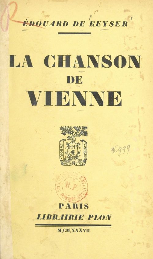 Couverture ebook de La chanson de Vienne, de Edouard De Keyser