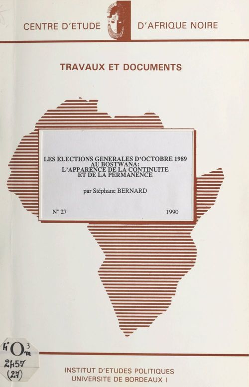 Couverture ebook de Les élections générales d'octobre 1989 au Botswana, de Stephane Bernard