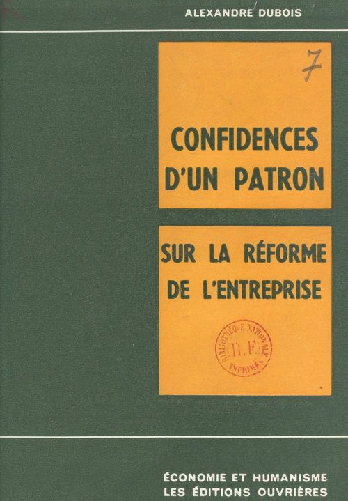 Couverture ebook de Confidences d'un patron sur la réforme de l'entreprise, de Alexandre Dubois