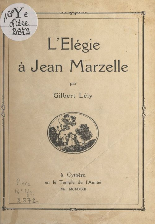 ebook cover of L'élégie à Jean Marzelle, by Gilbert Lely
