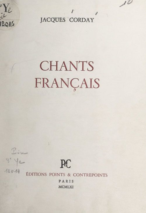 Couverture ebook de Chants français, de Jacques Corday