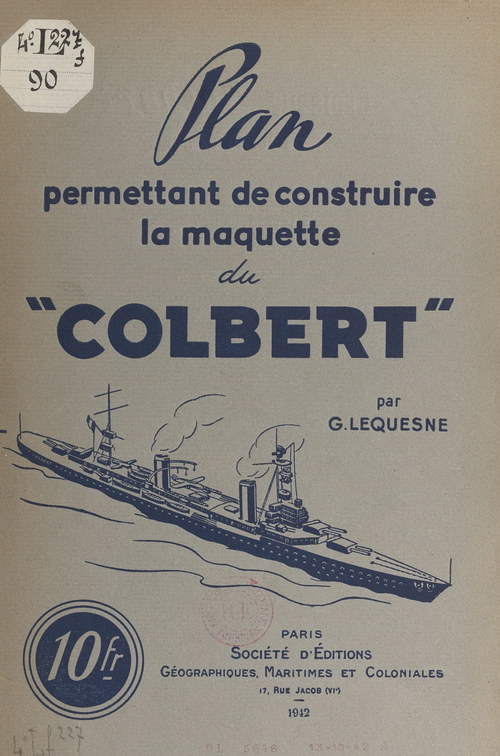 Couverture ebook de Plan permettant de construire la maquette du "Colbert", de Georges Lequesne
