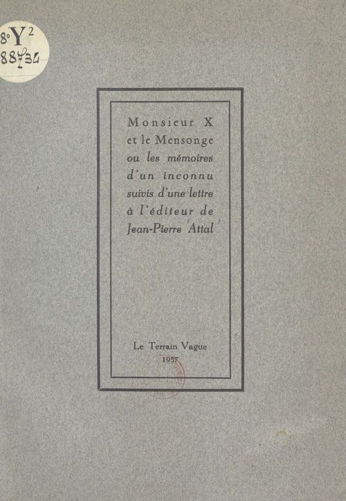 ebook cover of Monsieur X et le mensonge, by Jean-Pierre Attal