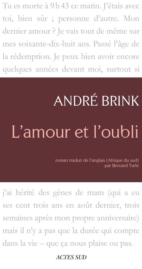Couverture ebook de L'Amour et l'Oubli, de André Brink