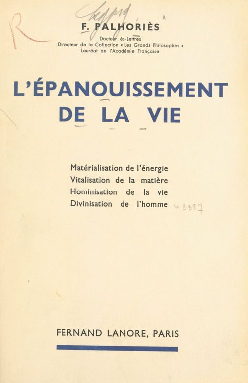 Couverture ebook de L'épanouissement de la vie, de Fortune Palhories