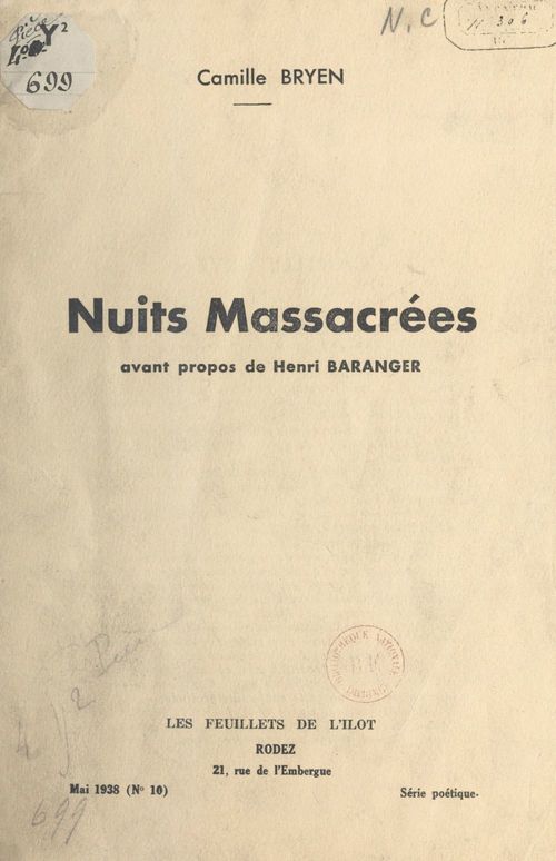 ebook cover of Nuits massacrées, by Camille Bryen