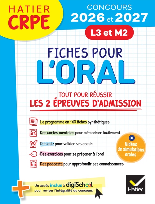 ebook cover of Hatier CRPE -  Fiches pour l'Oral - Tout pour réussir les épreuves d'admission - L3 - M2 - 2026/2027, by Anaëlle Cormier, Emilie Le Phat Tan, Jérômine Donat-Magnin