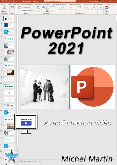Couverture ebook de PowerPoint 2021 avec formation vidéo, de Michel Martin