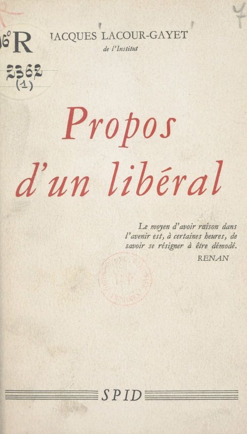ebook cover of Propos d'un libéral, by Jacques Lacour-Gayet