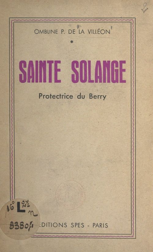 ebook cover of Sainte Solange, by Ombline De La Villeon