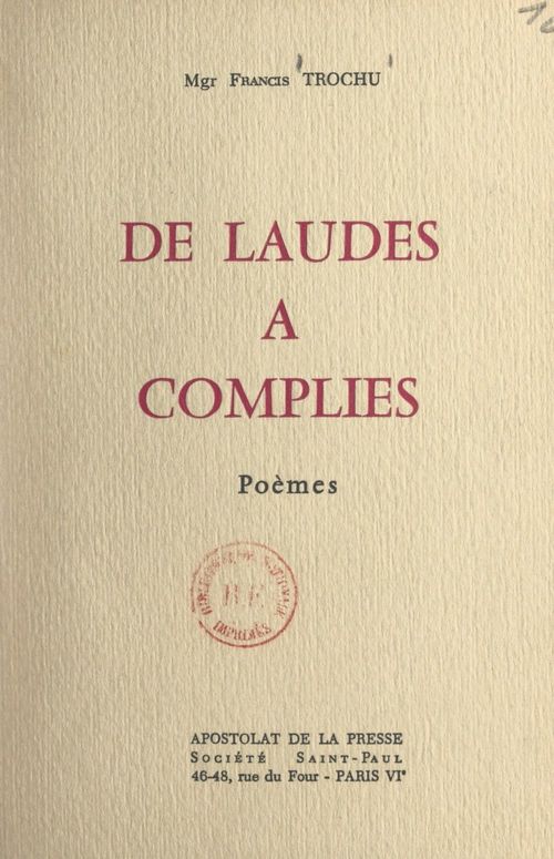 ebook cover of De laudes à complies, by Francis Trochu