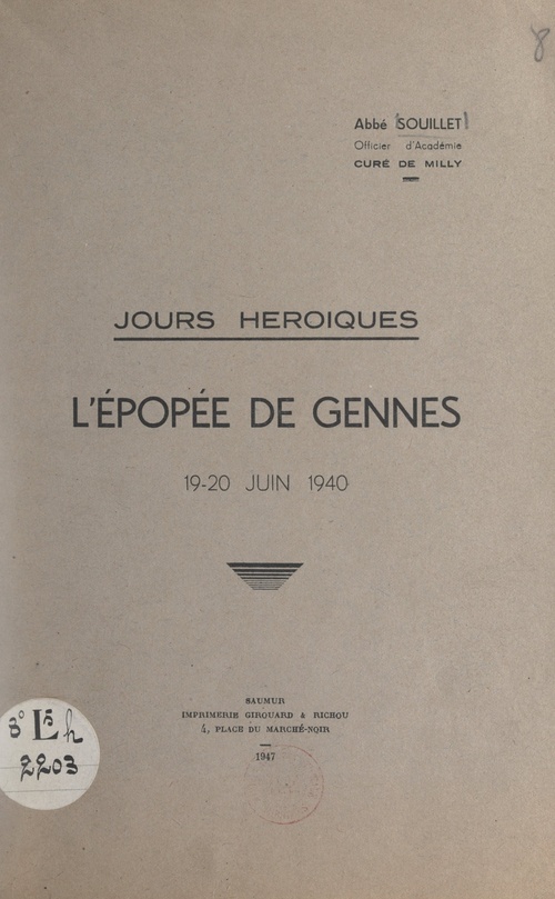 Couverture ebook de Jours héroïques : l'épopée de Gennes, 19-20 juin 1940, de Henri Souillet
