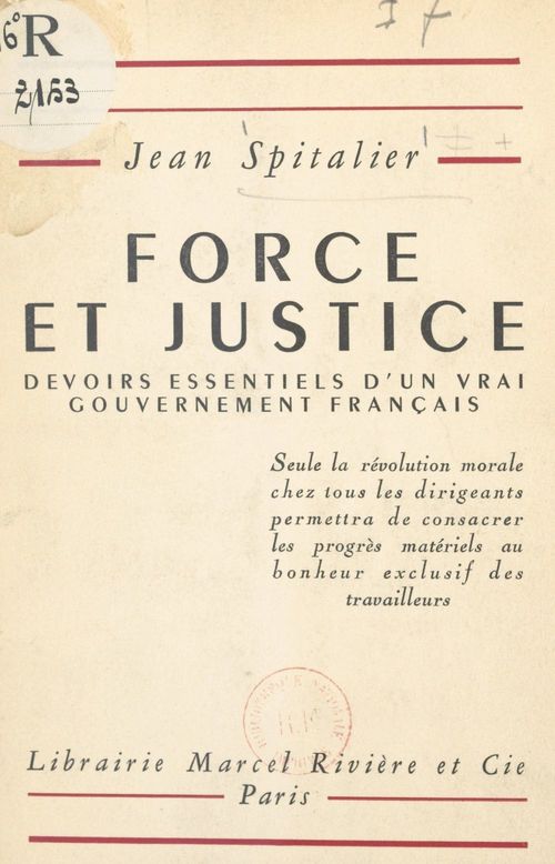 Couverture ebook de Force et justice, de Jean Spitalier