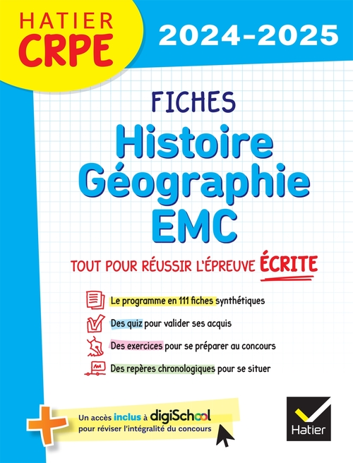 ebook cover of Hatier CRPE - Fiches d'Histoire - Géographie - EMC - Épreuve écrite d'admissibilité, by Alexandra Baudinault, Lucie Gomes, Thierry Truel