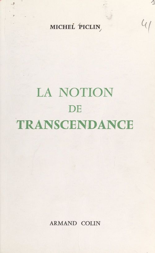 Couverture ebook de La notion de transcendance, de Michel Piclin