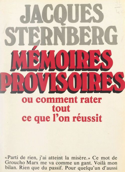 Couverture ebook de Mémoires provisoires, de Jacques Sternberg