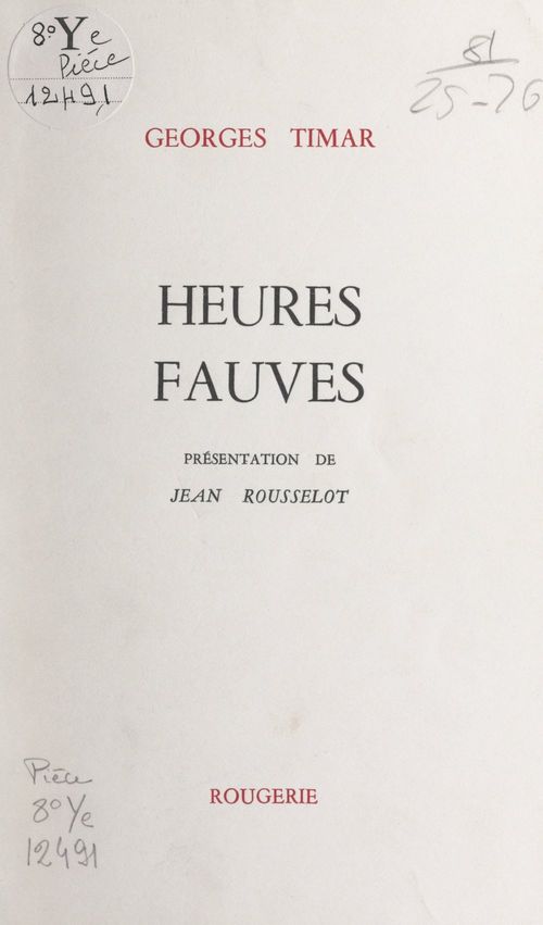 Couverture ebook de Heures fauves, de Georges Timar
