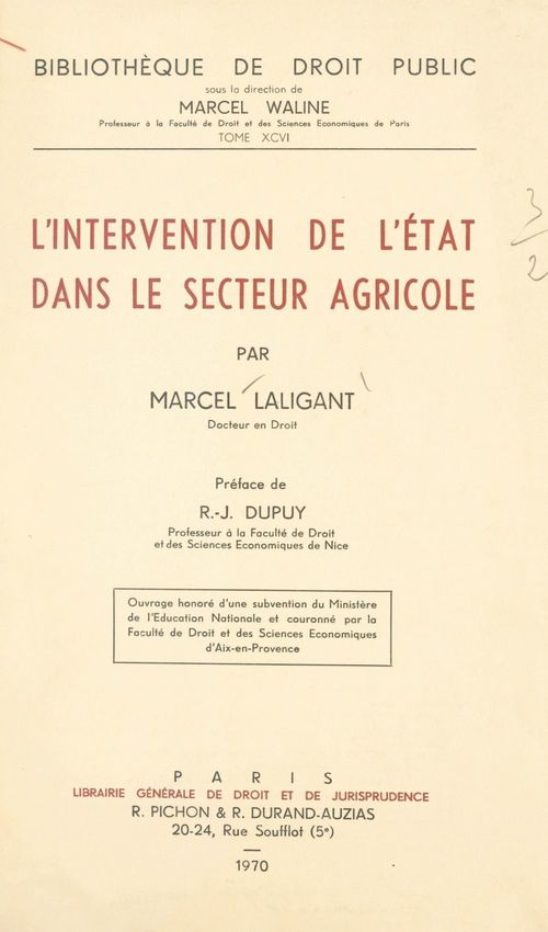 Couverture ebook de L'intervention de l'État dans le secteur agricole, de Marcel Laligant