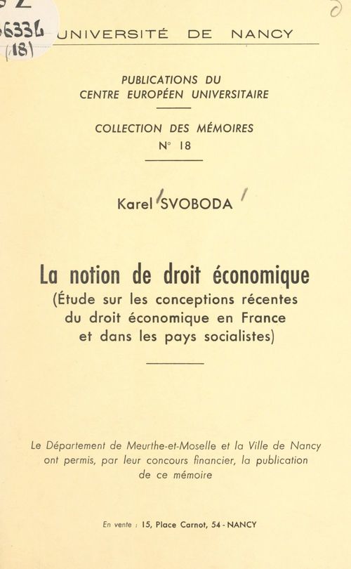Couverture ebook de La notion de droit économique, de Karel Svoboda