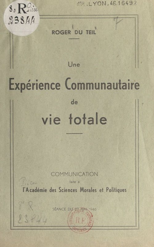 Couverture ebook de Une expérience communautaire de vie totale, de Roger Du Teil