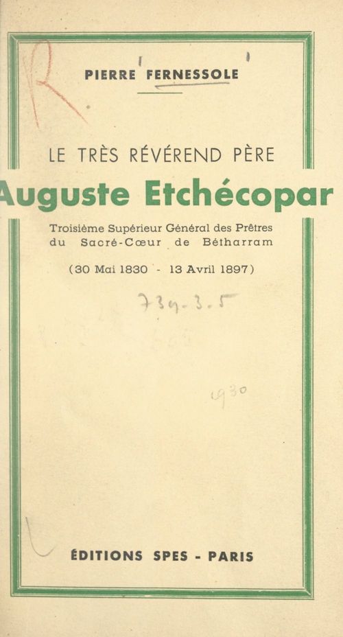 Couverture ebook de Le très révérend Père Auguste Etchécopar, de Pierre Fernessole