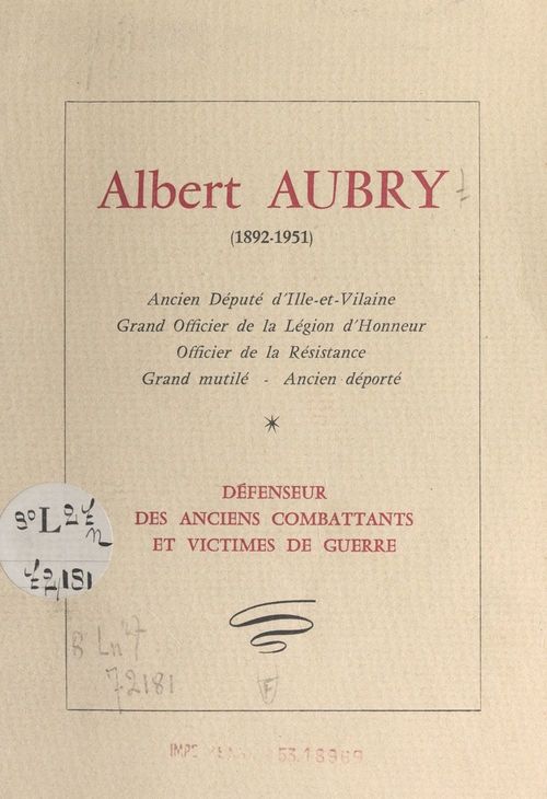 Couverture ebook de Albert Aubry (1892-1951), de Gaetan Piederiere, Alexandre-Marie Desrousseaux (Bracke), Edouard Herriot, G. Leguen