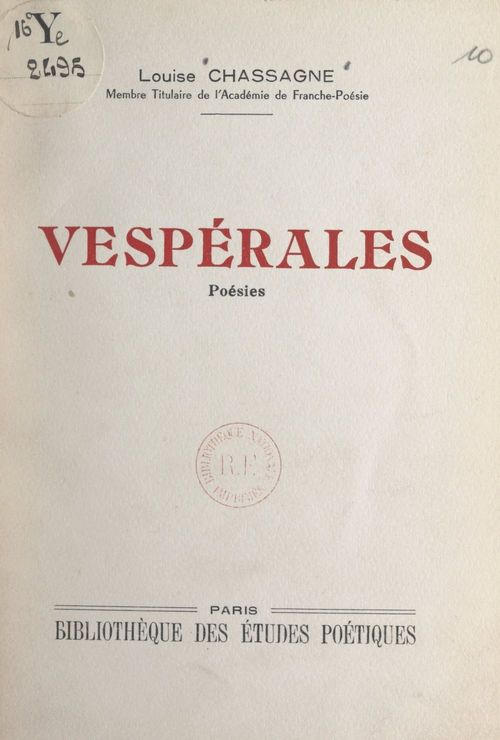 Couverture ebook de Vespérales, de Louise Chassagne