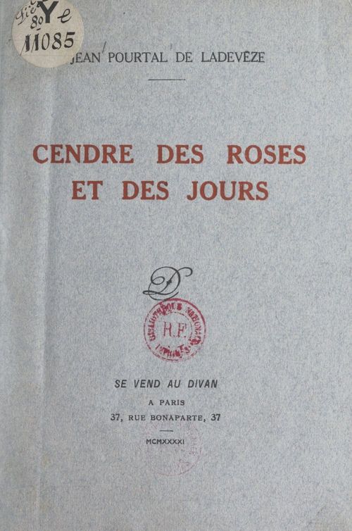 ebook cover of Cendre des roses et des jours, by Jean Pourtal De Ladeveze