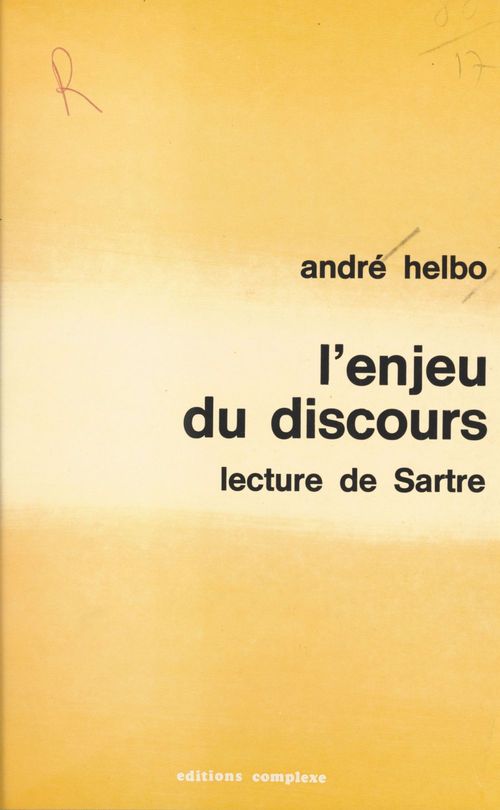 ebook cover of L'enjeu du discours : lecture de Sartre, by Andre Helbo