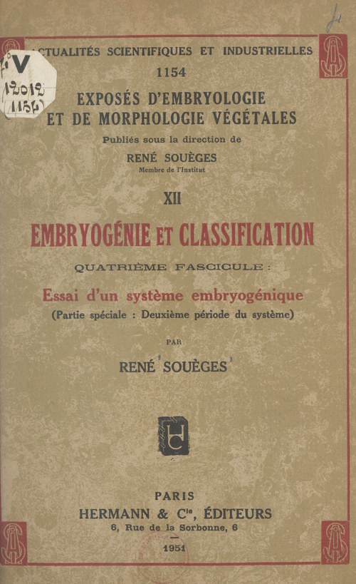ebook cover of Embryogénie et classification (4). Essai d'un système embryogénique (partie spéciale : deuxième période du système), by Rene Soueges