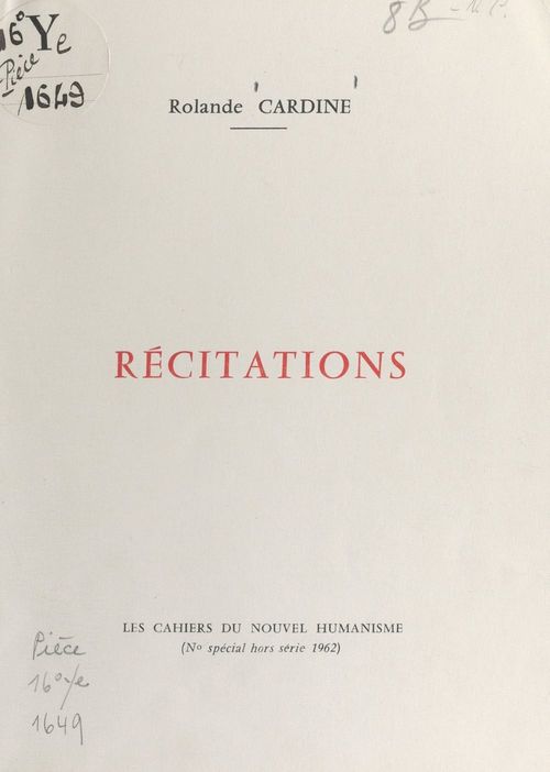 Couverture ebook de Récitations, de Rolande Cardine