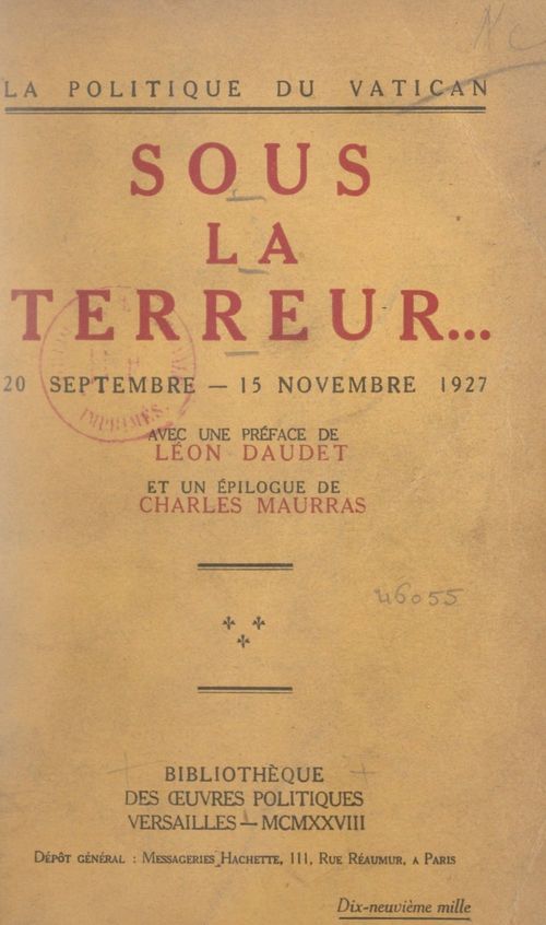 Couverture ebook de La politique du Vatican sous la Terreur... 20 septembre-15 novembre 1927, de L'Action Francaise