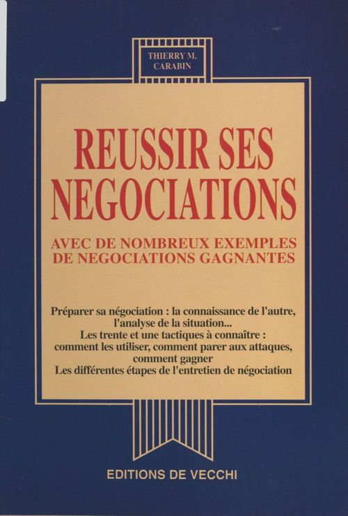 Couverture ebook de Réussir ses négociations, de Thierry m. Carabin