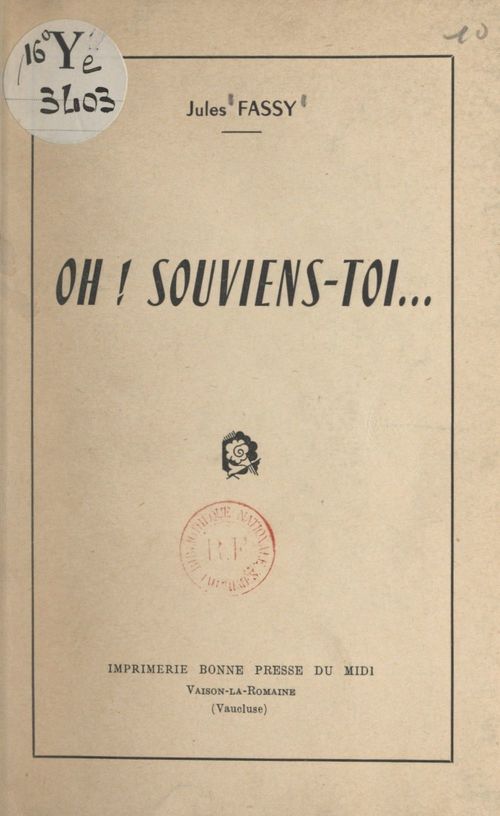 Couverture ebook de Oh ! souviens-toi..., de Jules Fassy