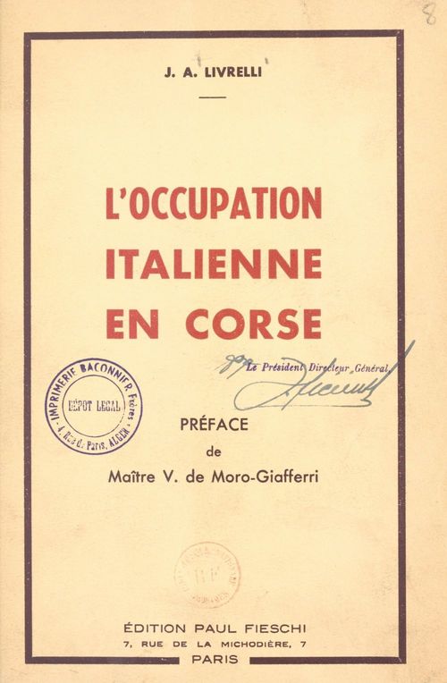 Couverture ebook de L'occupation italienne en Corse, de J. A. Livrelli