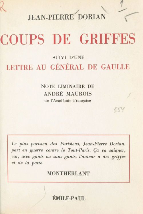 ebook cover of Coups de griffes, by Jean-Pierre Dorian