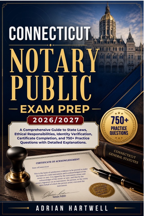 Couverture ebook de CONNECTICUT NOTARY PUBLIC  EXAM PREP 2026/2027, de Adrian Hartwell