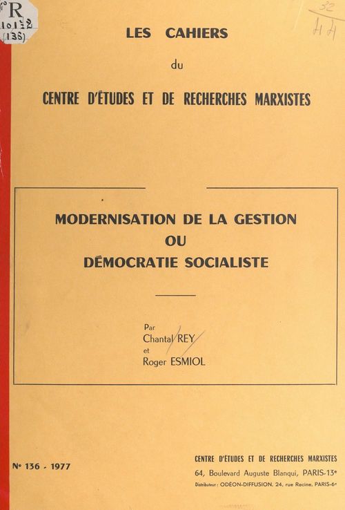 ebook cover of Modernisation de la gestion ou démocratie socialiste, by Chantal Rey, Roger Esmiol