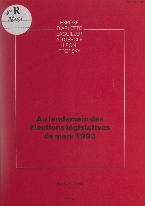ebook cover of Au lendemain des élections législatives de mars 1993, by Arlette Laguiller