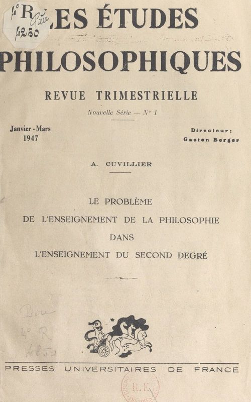Couverture ebook de Le problème de l'enseignement de la philosophie dans l'enseignement du second degré, de Armand Cuvillier