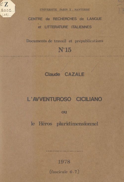 Couverture ebook de L'Avventuroso ciciliano, de Claude Cazale